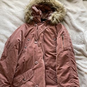 Blush winter parka with fur hood